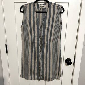 Penny Black Linen Button Up Stripped Blue and tan sleeveless Vest Size 6 Italy